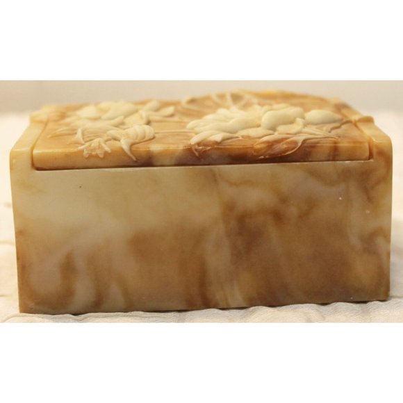 Avondale Small Trinket Box Brown Beige Genuine Crushed Glass Smooth Finish 3D - Picture 4 of 9